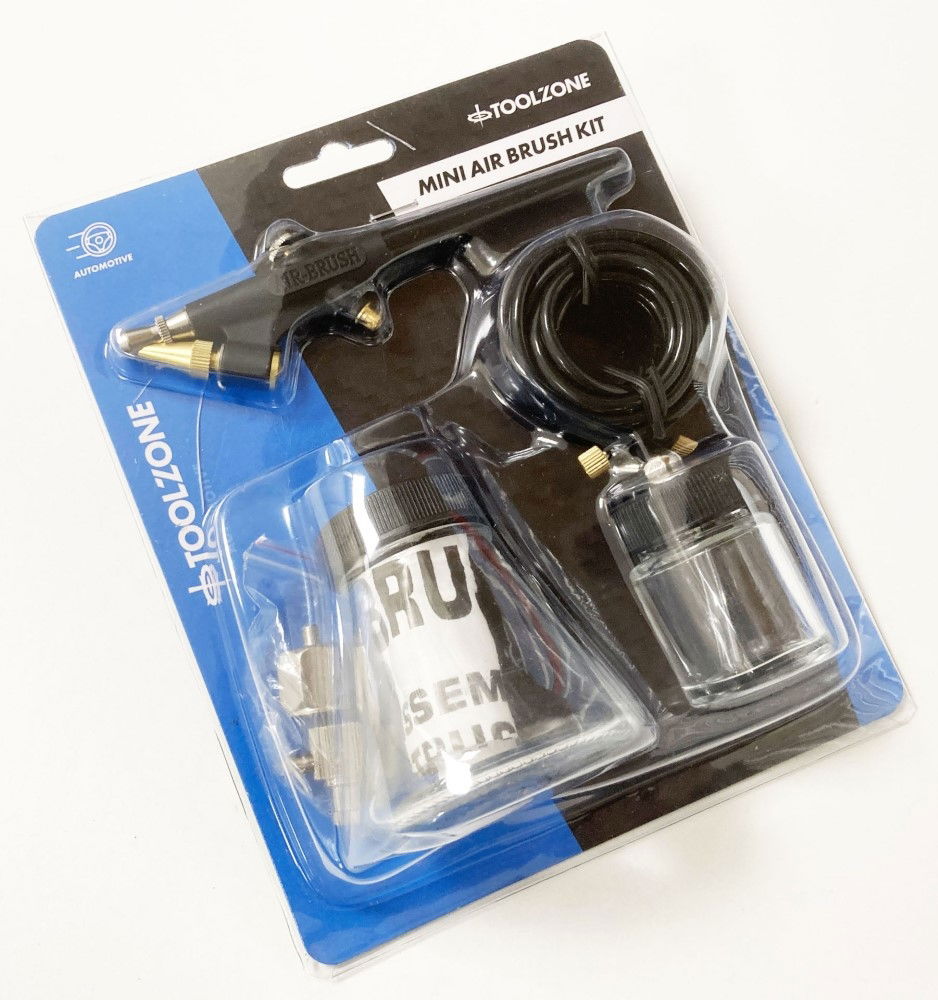 MINI AIR BRUSH KIT WITH 152cm AIR HOSE AND PAINT JARS - TOOLZONE KDPAT033