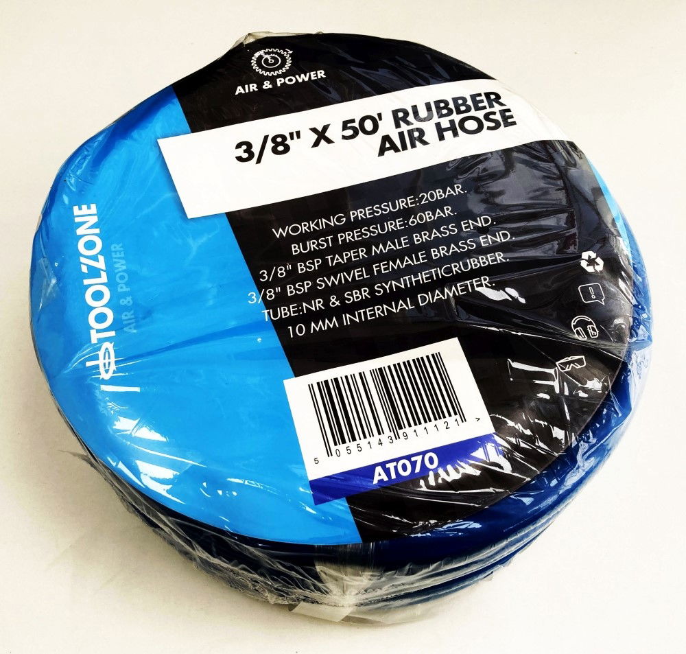 AIR HOSE 3/8 50ft HI VIS 3/8 BSP MALE AND FEMALE ENDS WORKING PRESSURE 20 bar - TOOLZONE KDPAT070