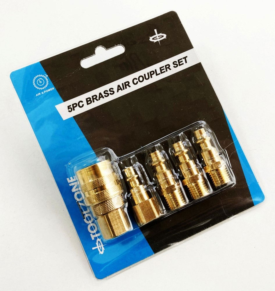 BRASS QUICK AIR COUPLER SET 5pc 1/4 npt INCLUDES FEMALE COUPLER CONNECTOR 3 MALE CONNECTORS - TOOLZONE KDPAT085