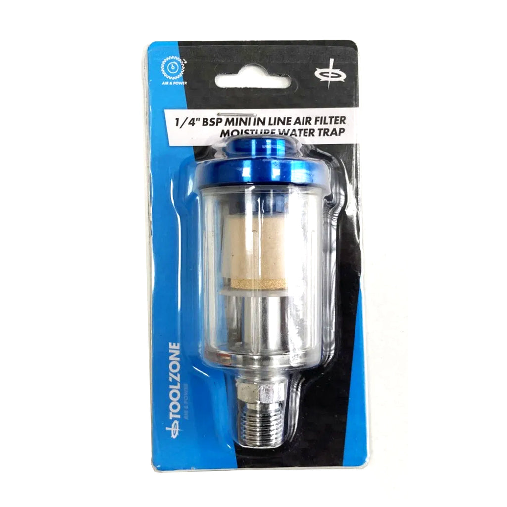 IN LINE MOISTURE TRAP 1/4 bsp INCLUDES CONDENSATION VALVE CLEAR FILTER BOWL - TOOLZONE KDPAT097