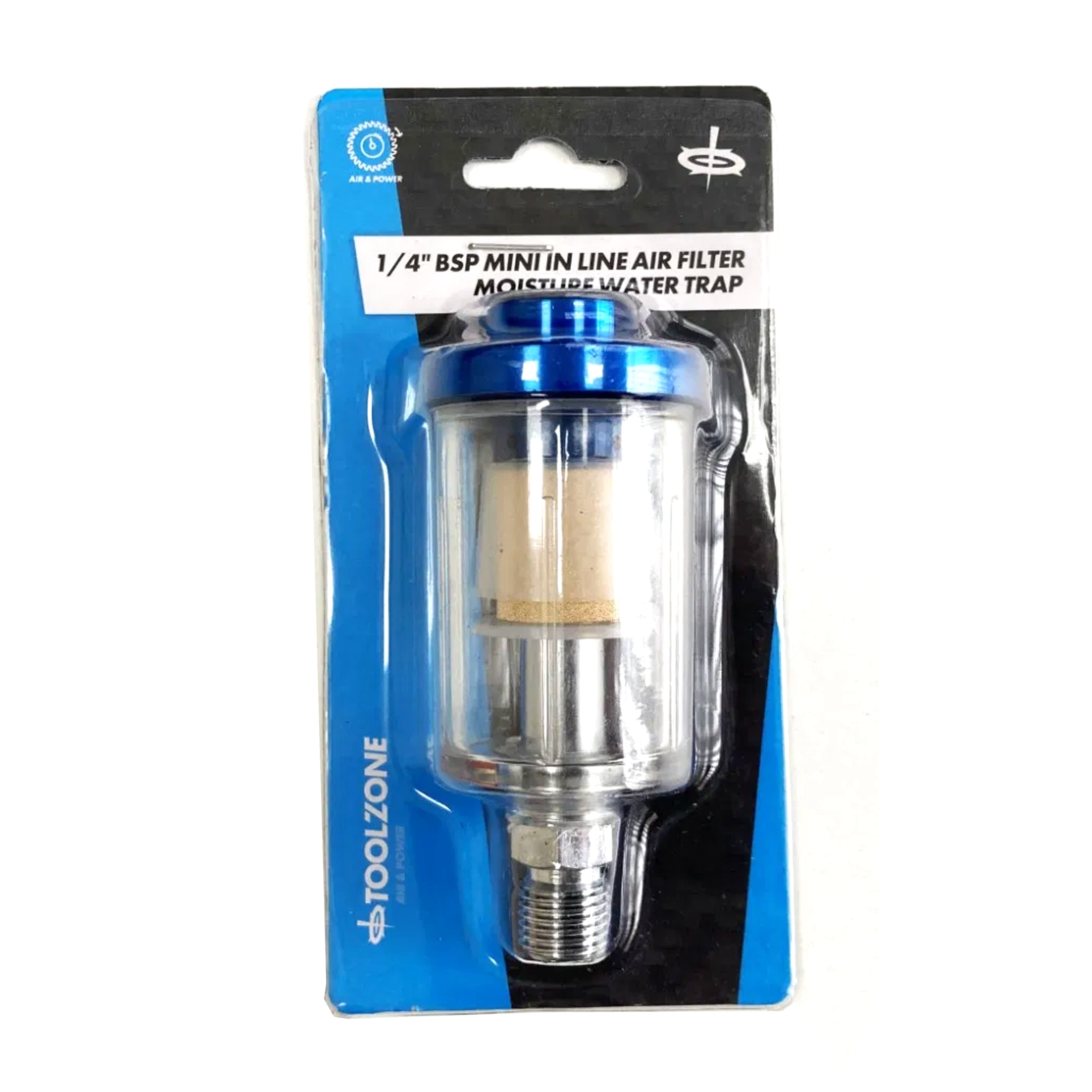 IN LINE MOISTURE TRAP 1/4 bsp INCLUDES CONDENSATION VALVE CLEAR FILTER BOWL - TOOLZONE KDPAT097