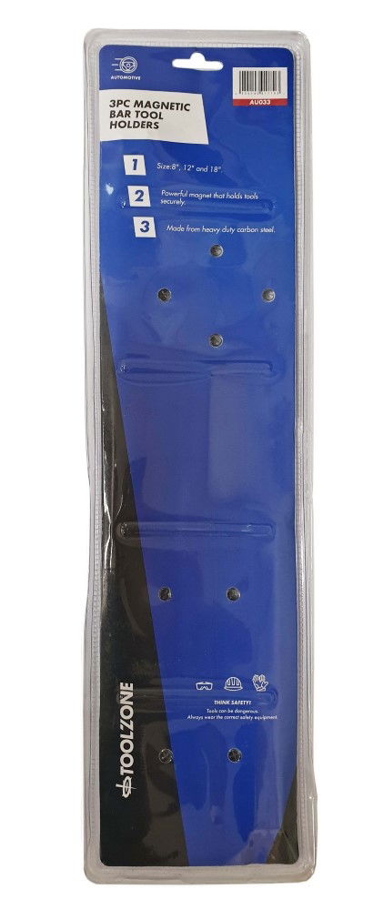 MAGNETIC TOOL BARS SET 3pc 8 12 18 WITH WALL FIXTURES - TOOLZONE KDPAU033