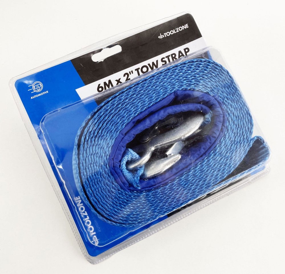 TOW STRAP 2 x 6m 3tonne WITH STEEL HOOKS - TOOLZONE KDPAU322