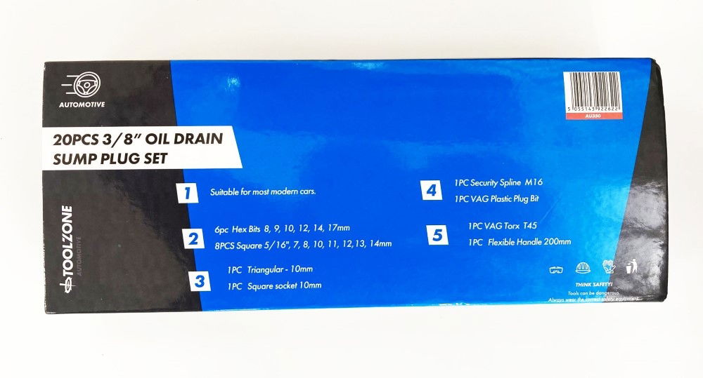 DRAIN PLUG SUMP KEY SET 3/8 20pc - TOOLZONE KDPAU350