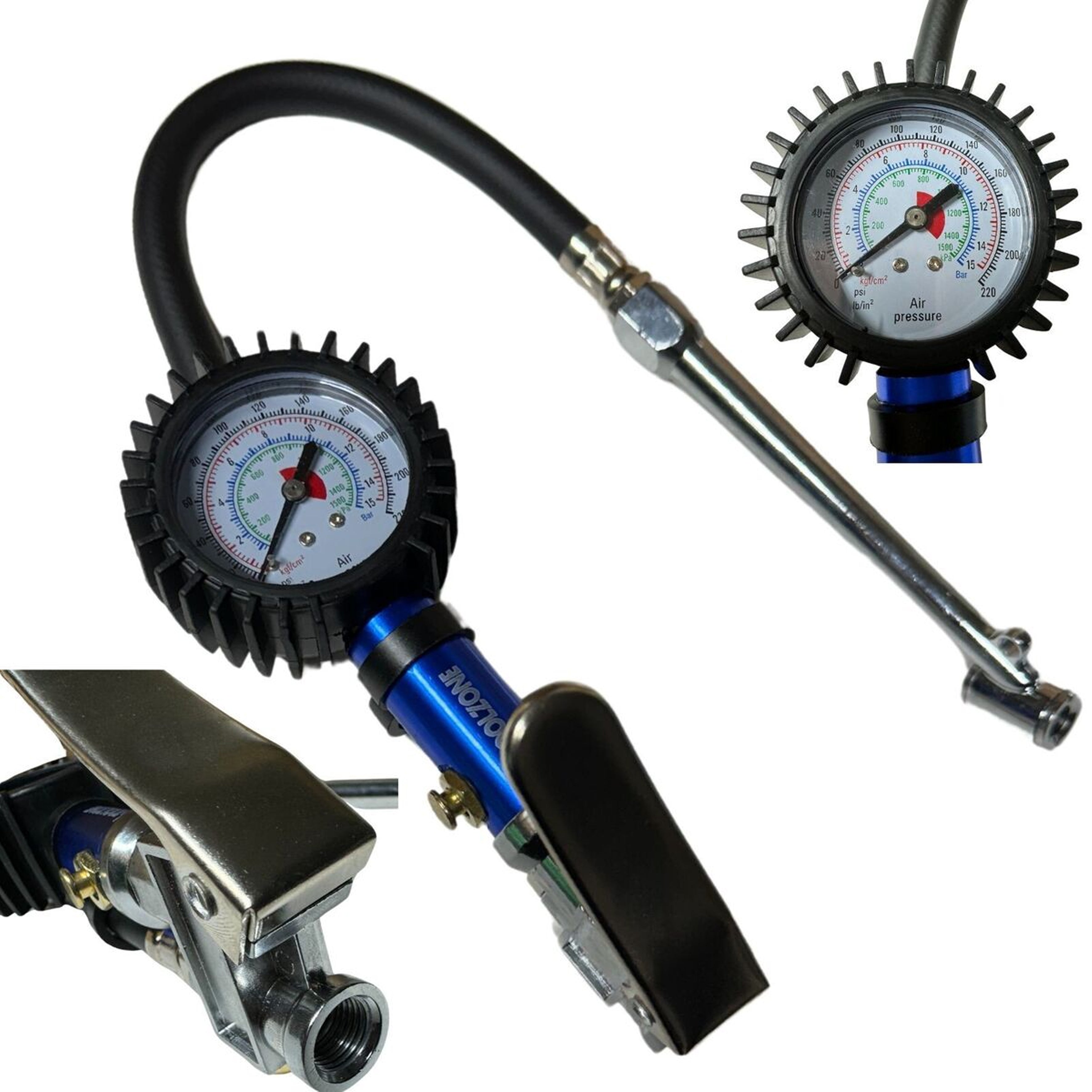 TYRE INFLATOR WITH CHUCK HOSE 220psi 1/4 AIR INLET 310mm HOSE - TOOLZONE KDPAU361