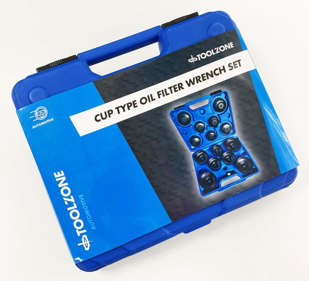 CUP TYPE OIL FILTER WRENCH SET 16pc 65-100mm WITH SOCKET ADAPTOR - TOOLZONE KDPAU377