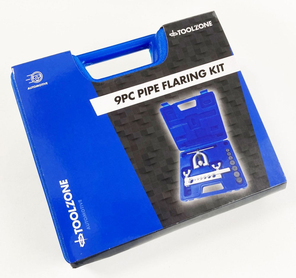BRAKE PIPE FLARING TOOL KIT 9pc WITH 7 DIES 3/16 TO 5/8 - TOOLZONE KDPAU383