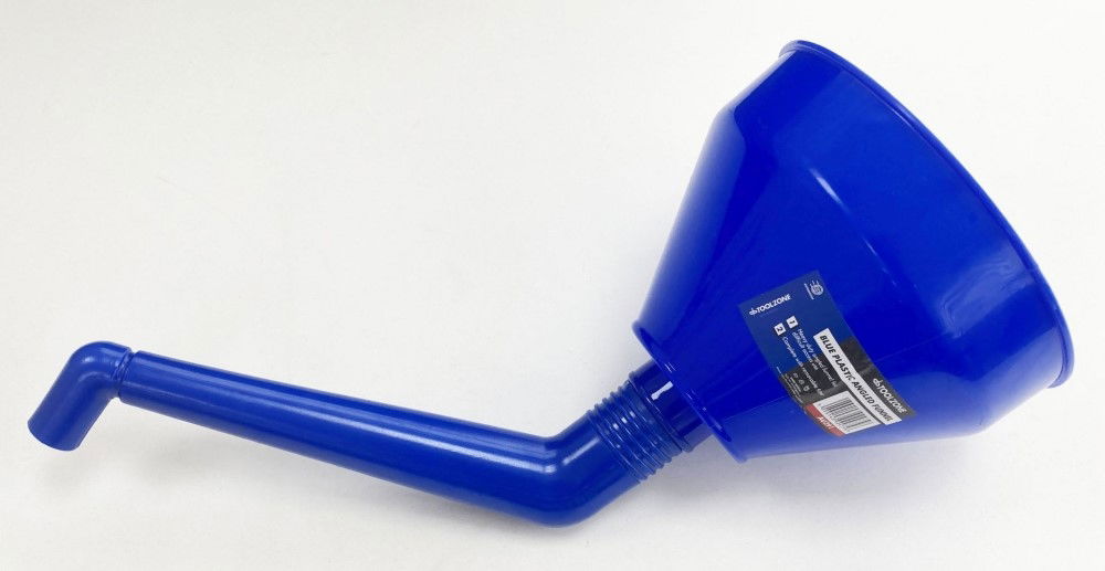 PLASTIC ANGLED FUNNEL BLUE 160mm WITH REMOVABLE FILTER - TOOLZONE KDPAU391