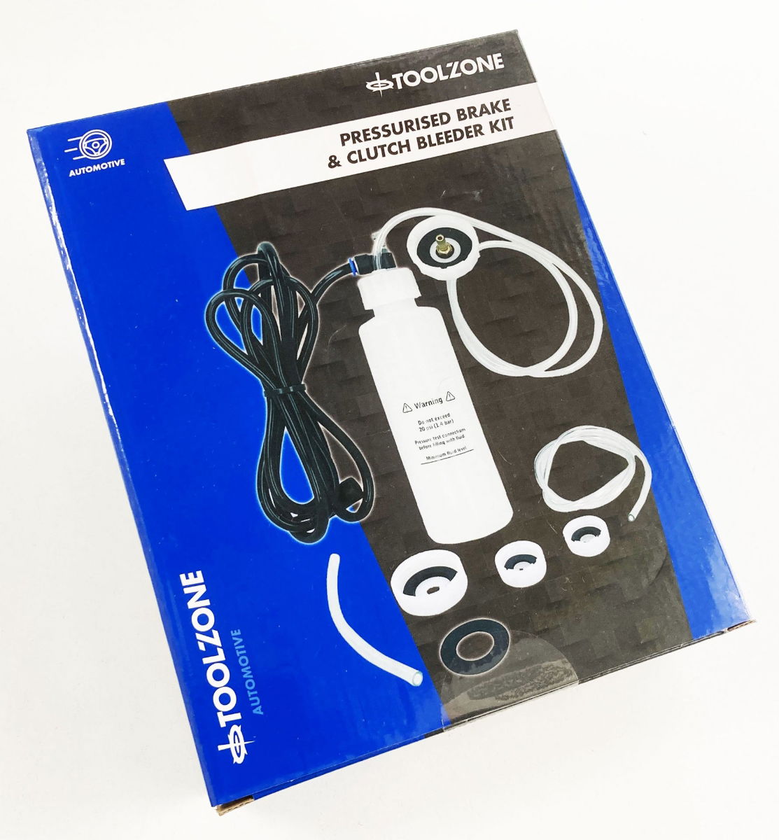 PRESSURE BRAKE AND CLUTCH BLEEDER KIT WITH 5 RESERVOIR CAPS - TOOLZONE KDPAU395