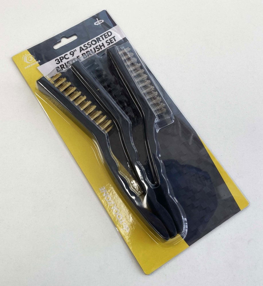 BRISTLE BRUSH SET 3PC 9 ASSORTED BRASS NYLON STEEL - TOOLZONE KDPBR050