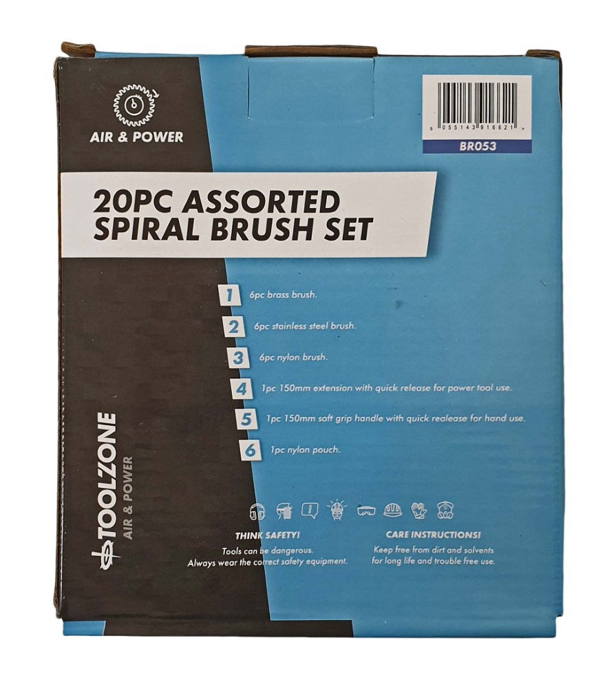 SPIRAL BRUSH SET 20PC DETAIL BRASS STAINLESS STEEL NYLON 150mm EXTENSION - TOOLZONE KDPBR053