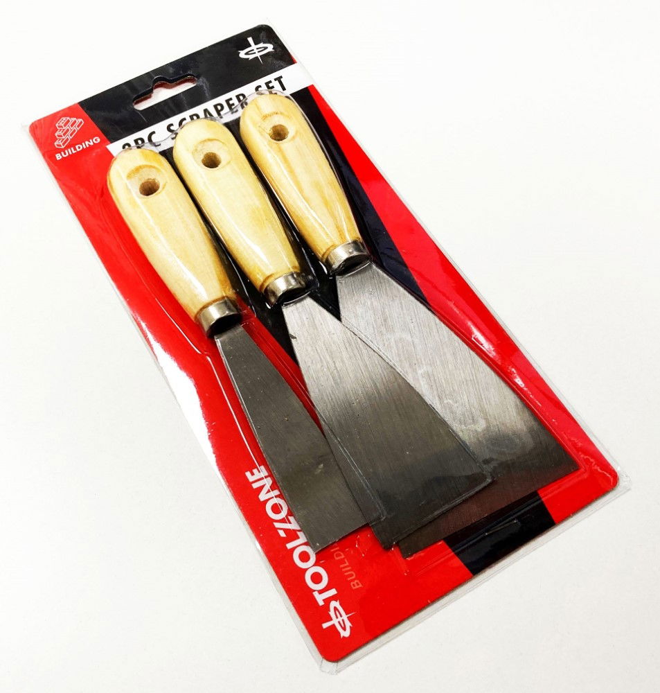 SCRAPER SET 3PC WOODEN HANDLES - TOOLZONE KDPDC047