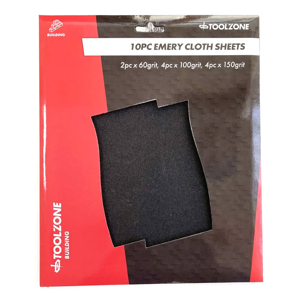 EMERY CLOTH SHEETS 10PC 230 x 280mm ASSORTED GRITS - TOOLZONE KDPDC127