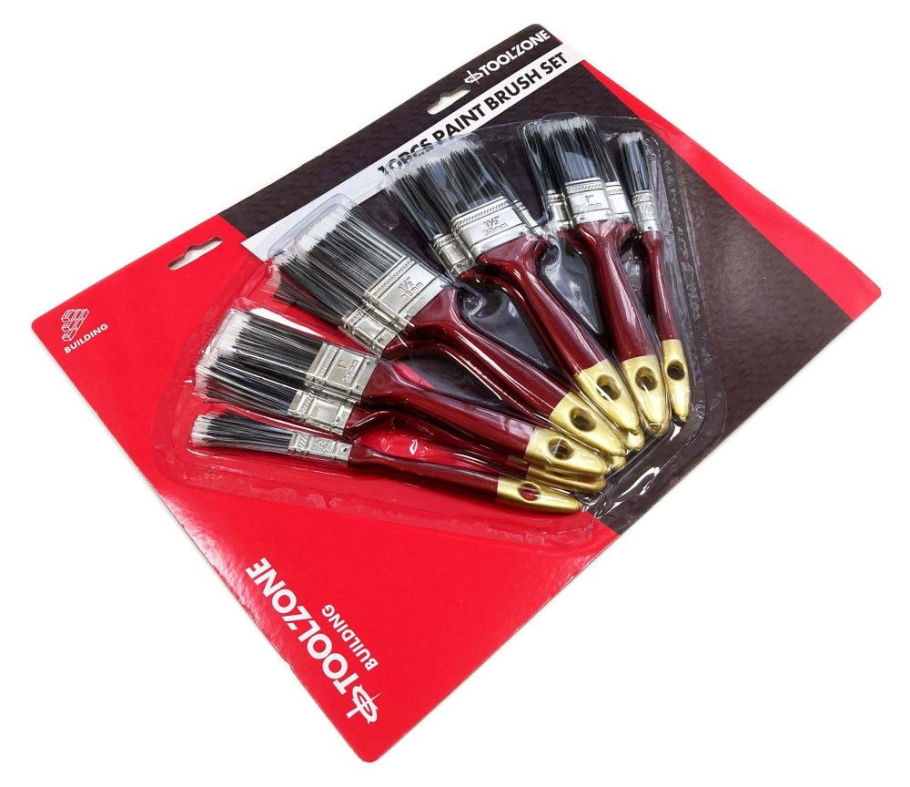 PAINT BRUSH SET 10PC NYLON BRISTLE ASSORTED SIZES - TOOLZONE KDPDC143