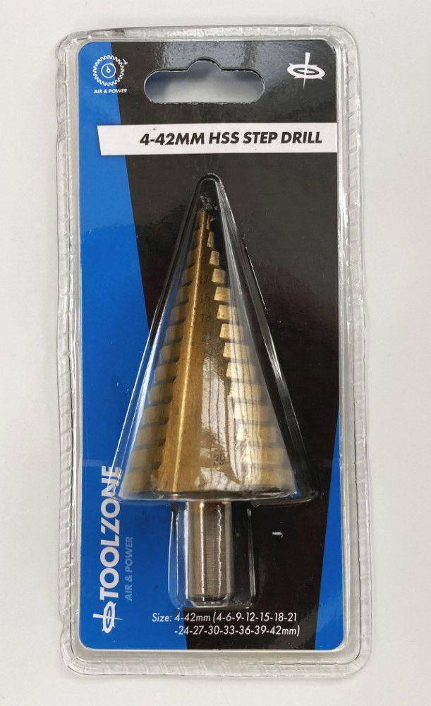 STEP DRILL HSS 4-42mm 14 STEPS 10mm SHANK TITANIUM COATED - TOOLZONE KDPDR037