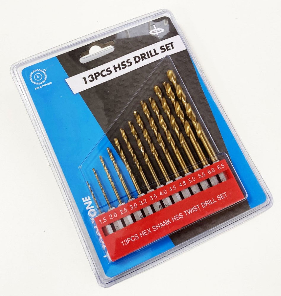 DRILL BIT SET TITANIUM COATED HEX SHANK 13PC 1.5-6.5mm - TOOLZONE KDPDR100