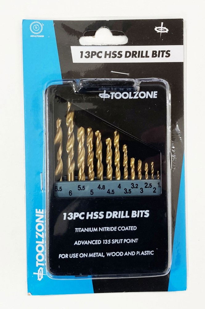 DRILL BIT SET HSS TITANIUM COATED 13PC 1.5-6.5mm - TOOLZONE KDPDR101