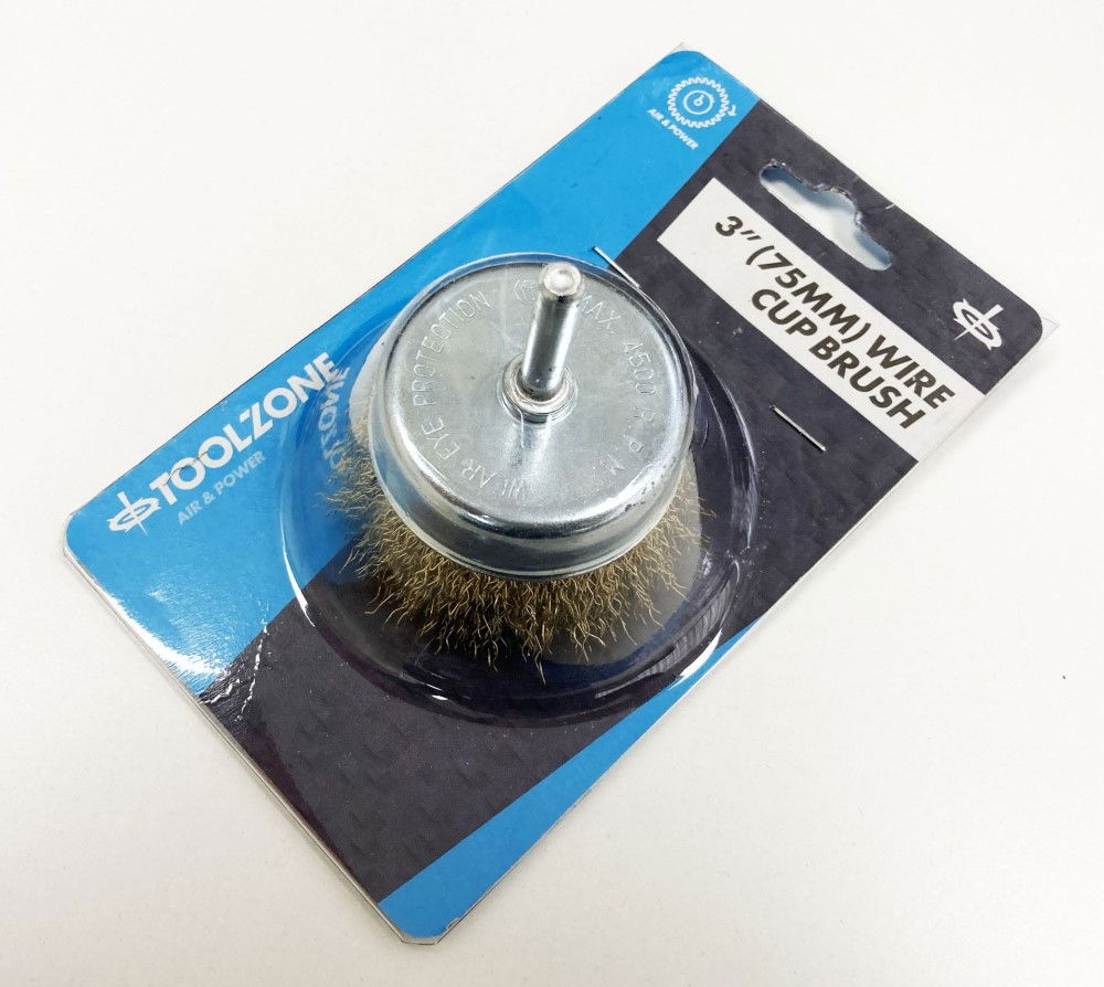 WIRE CUP BRUSH 3 75mm FOR DRILL 6mm SPINDLE - TOOLZONE KDPDR166