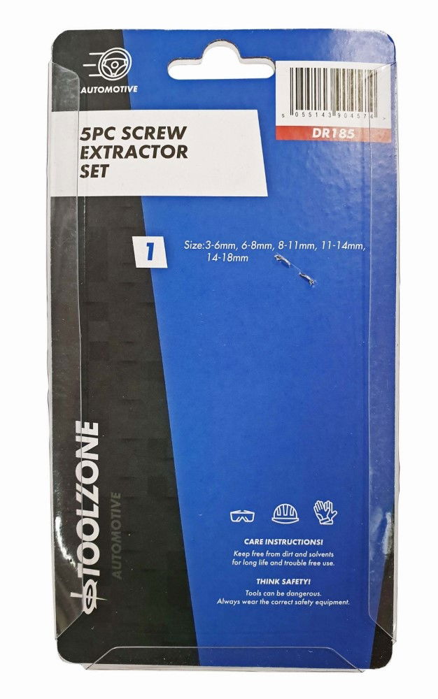SCREW EXTRACTOR SET 5PC 3-19mm - TOOLZONE KDPDR185
