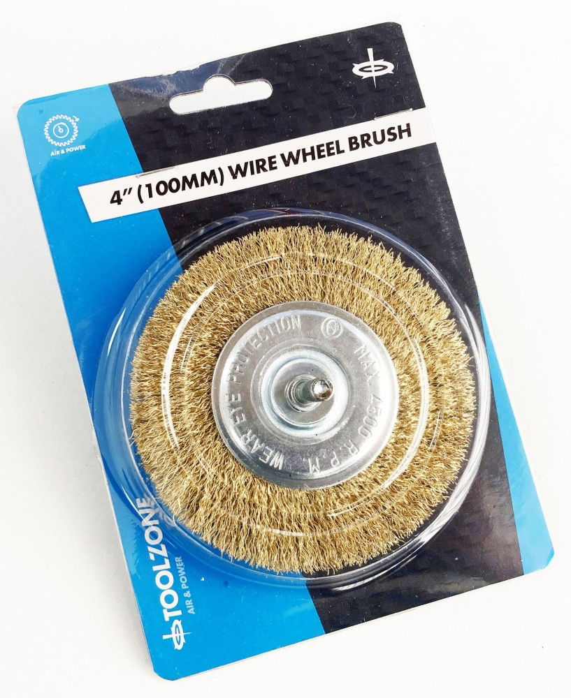 FLAT WIRE WHEEL FOR DRILL 4 1/4 SHANK BRASS PLATED - TOOLZONE KDPDR210