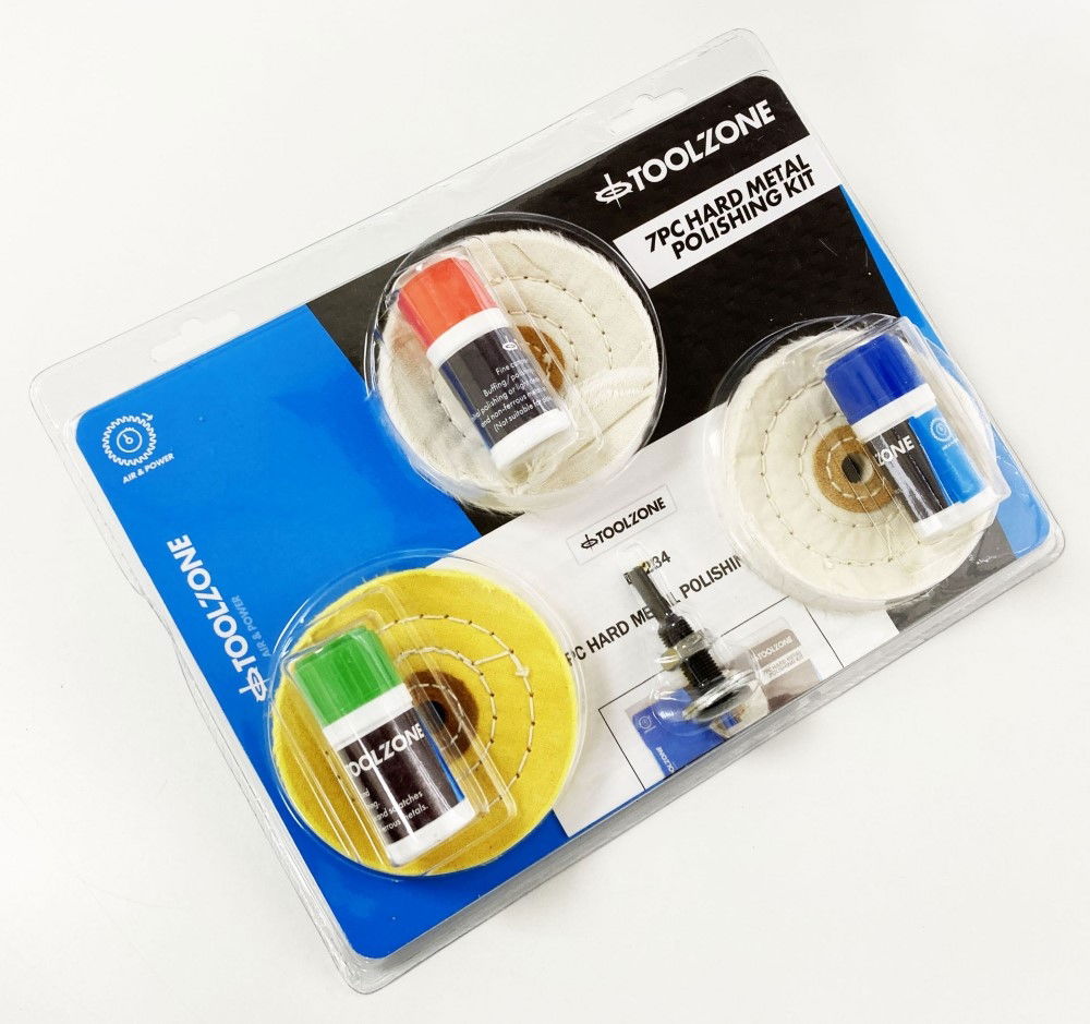 HARD METAL POLISHING SET 7PC WITH WHEELS AND COMPOUNDS - TOOLZONE KDPDR234