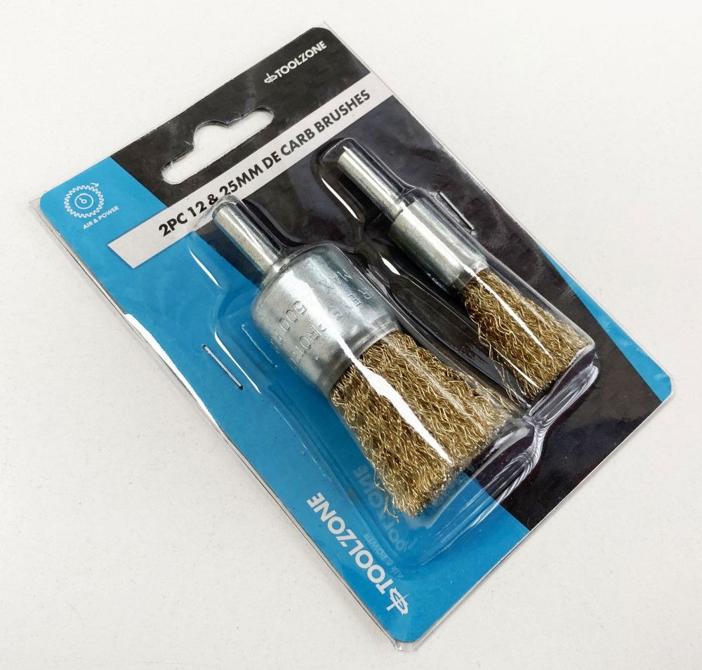 DECARB WIRE BRUSH SET 2PC 12mm 25mm 6mm SPINDLE - TOOLZONE KDPDR306
