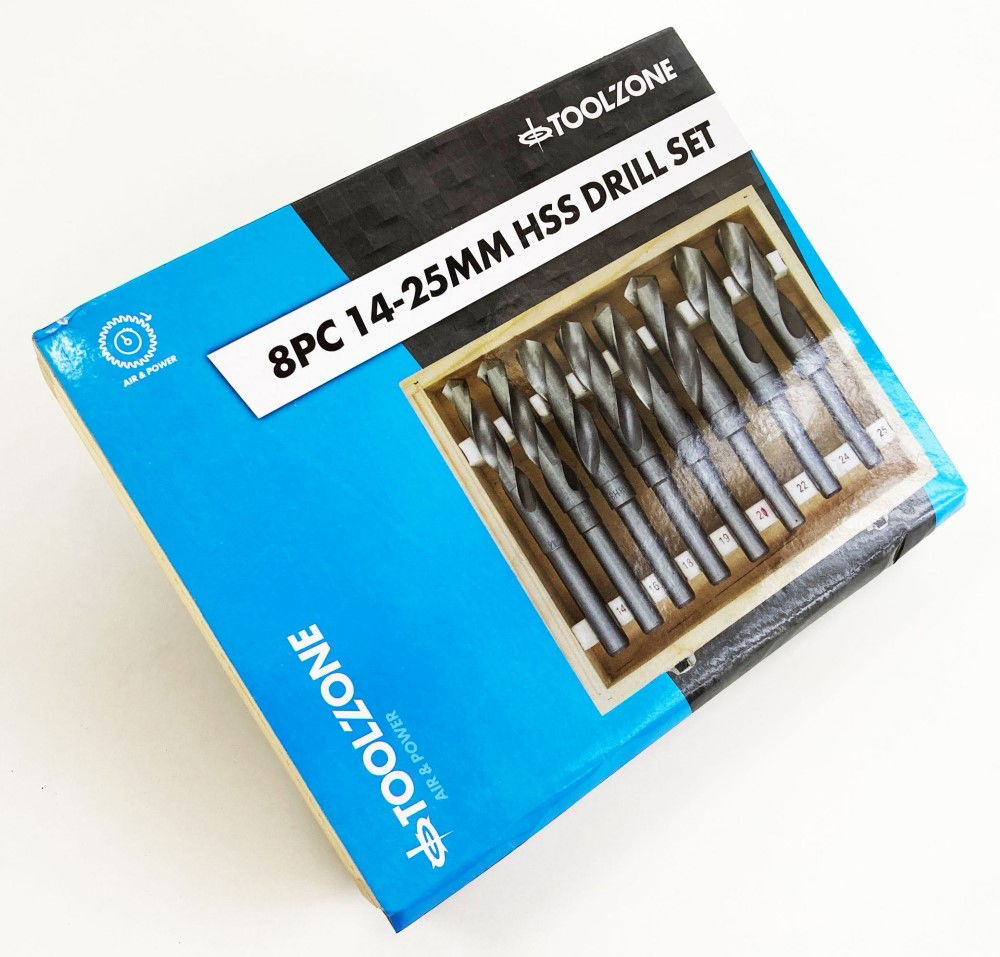 HSS DRILL SET 8PC 14-25mm 1/2 SHANK - TOOLZONE KDPDR307