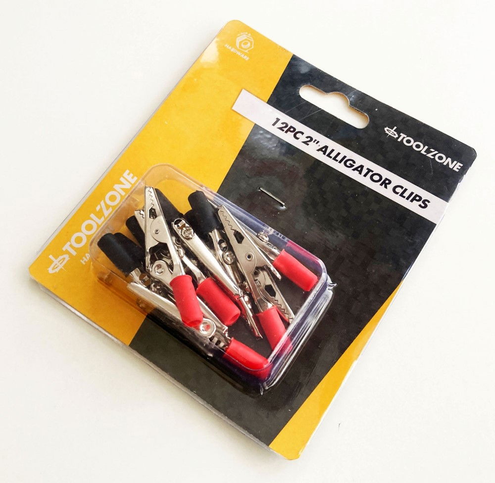 ALLIGATOR CLIPS 12PC 2 INSULATED PVC HANDLES - TOOLZONE KDPEL075