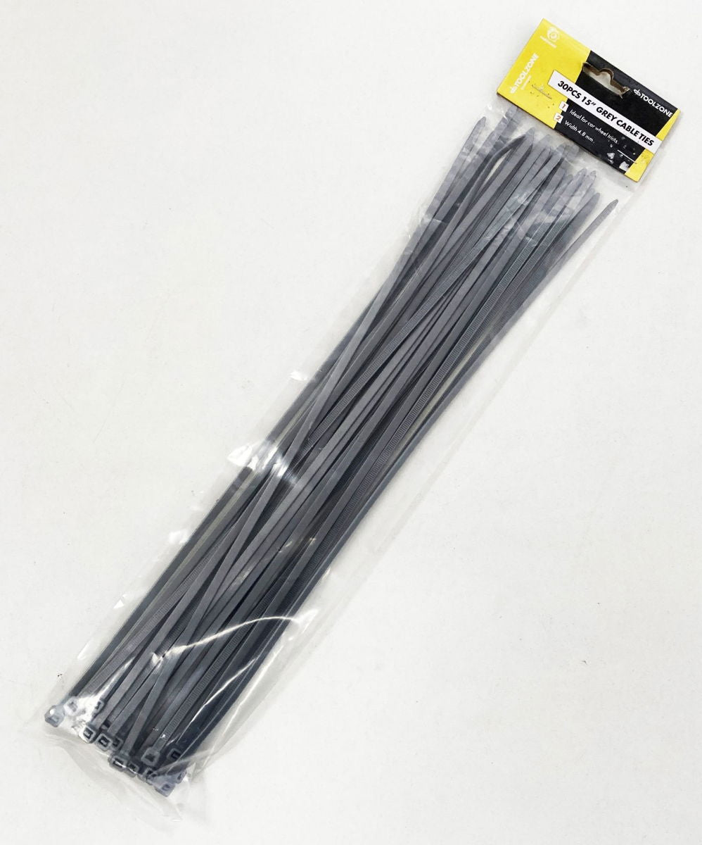 CABLE TIES 30PC 15 SILVER 4.0mm WIDE - TOOLZONE KDPEL104