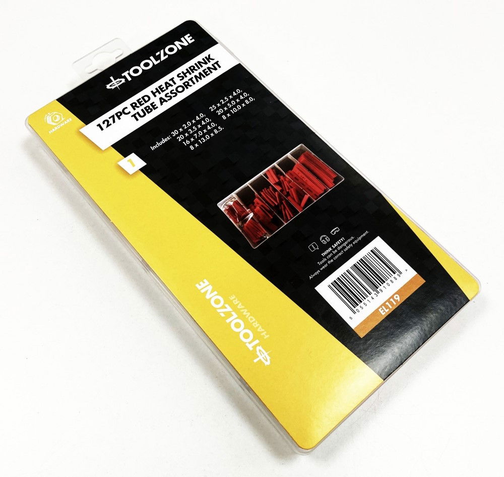 HEAT SHRINK TUBE ASSORTMENT 127PC RED WITH PLASTIC BOX - TOOLZONE KDPEL119