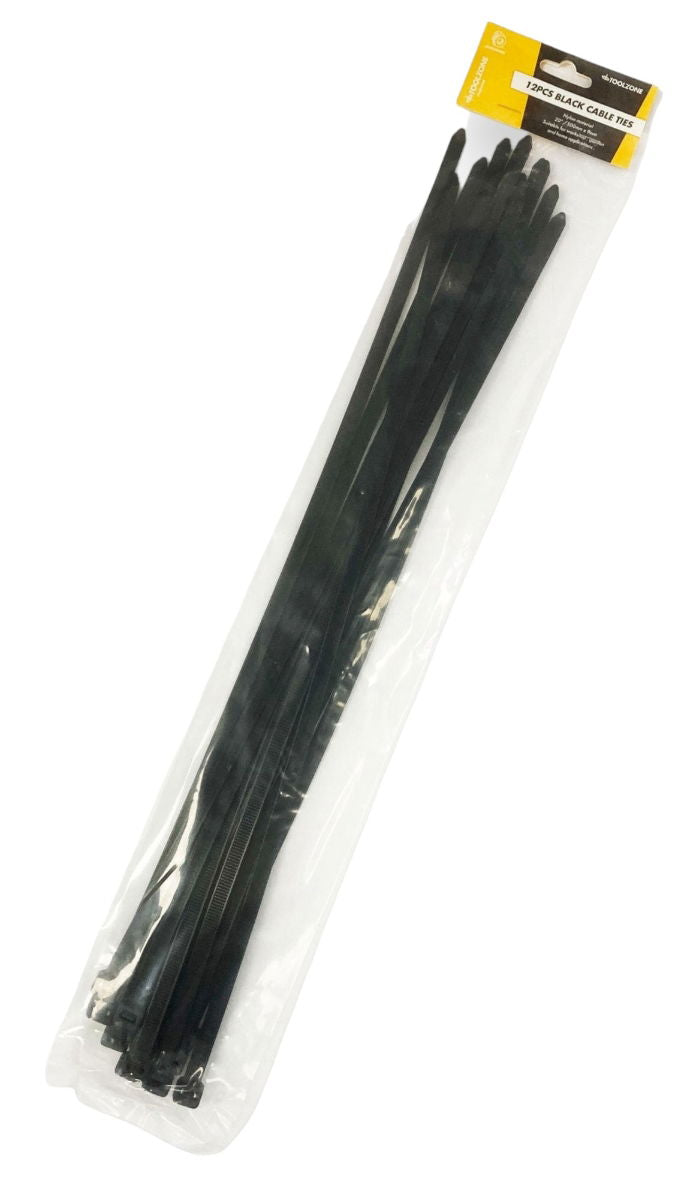CABLE TIES 12PC 20 x 9mm BLACK NYLON 40 - TOOLZONE KDPEL132