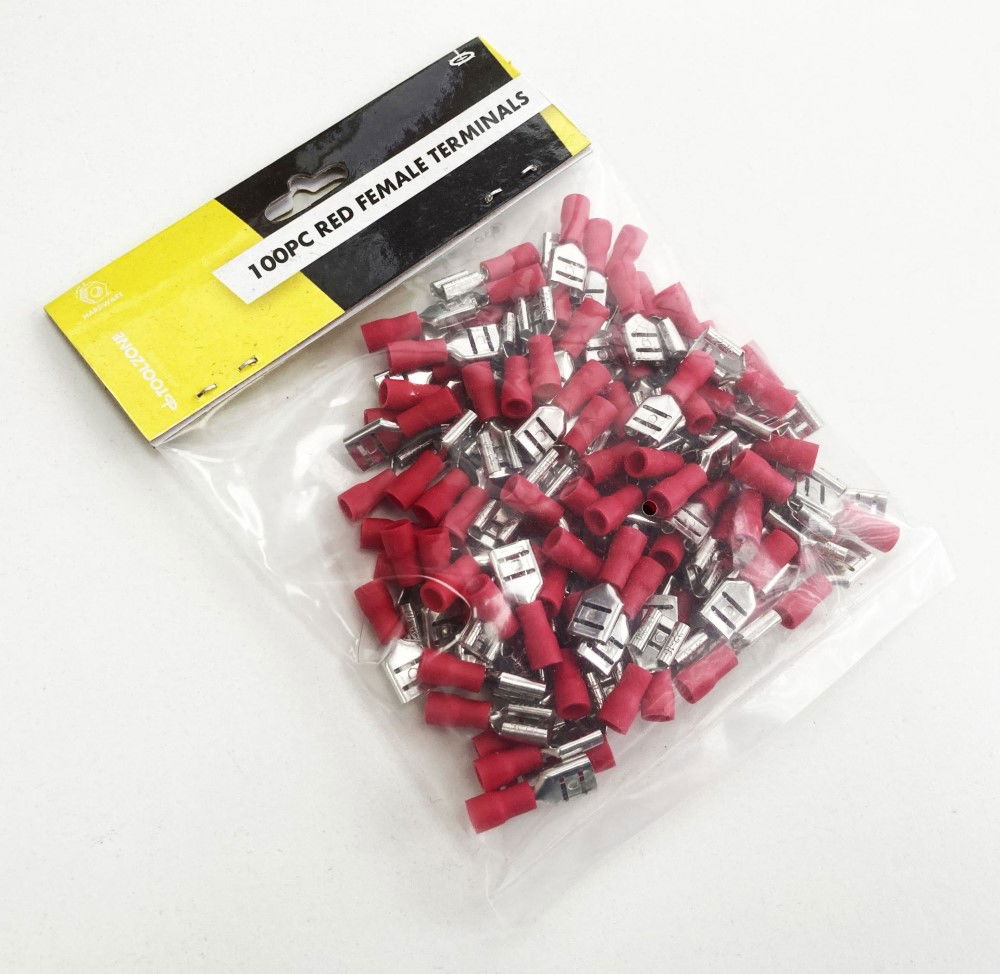 FEMALE TERMINALS 100PC RED SEMI INSULATED 22-16 awg 7.4mm x 0.4mm - TOOLZONE KDPEL137