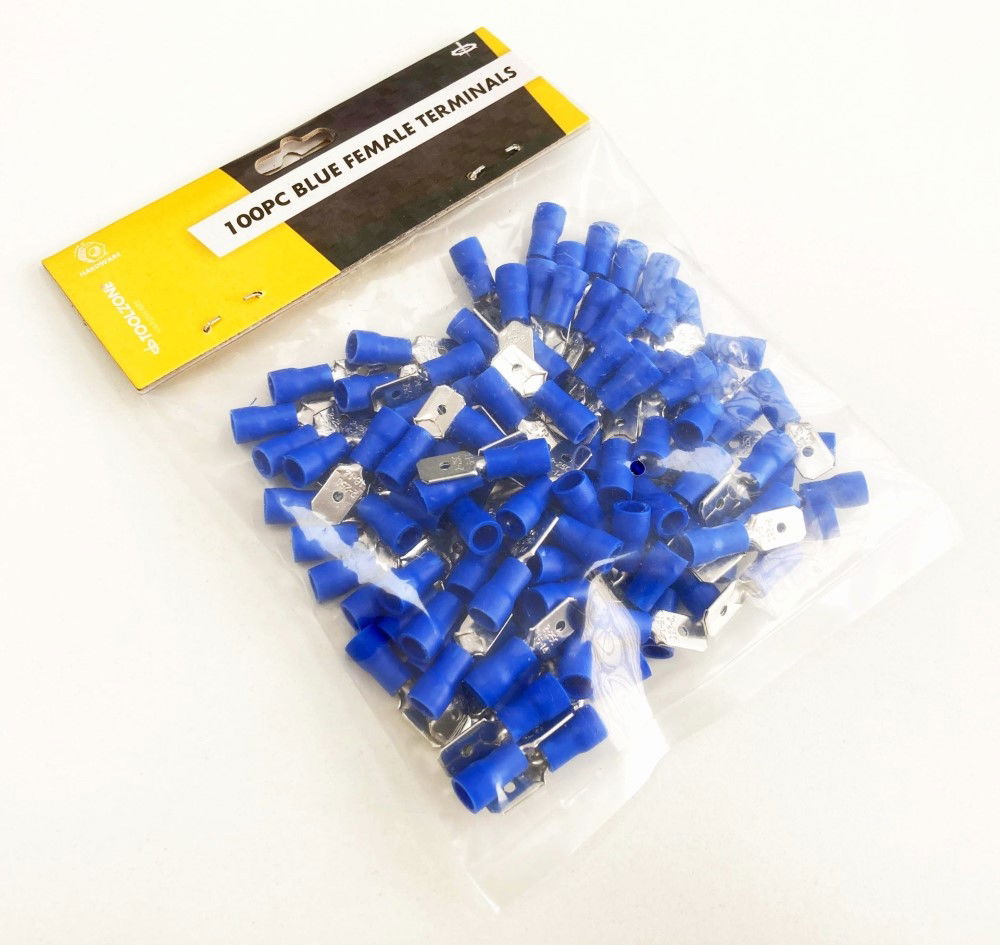 MALE TERMINALS 100PC BLUE SEMI INSULATED 14-16 awg 6.3 x 0.8 x 0.4mm - TOOLZONE KDPEL140