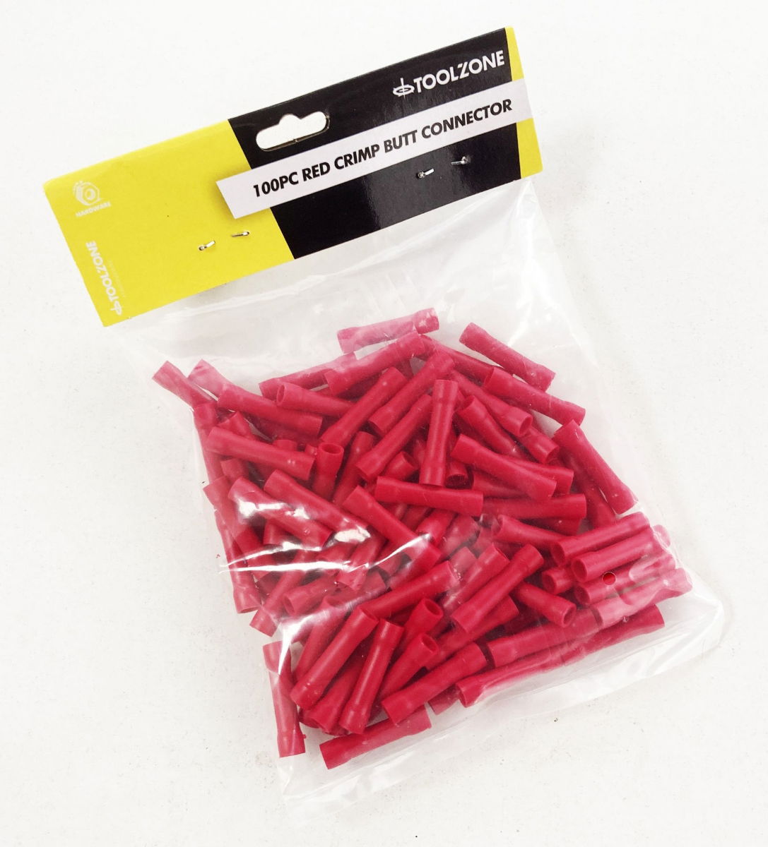CRIMP BUTT CONNECTORS 100PC RED INSULATED 0.5-1.5mm² - TOOLZONE KDPEL143