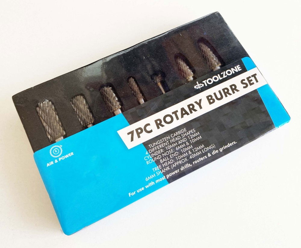 TUNGSTEN CARBIDE ROTARY BURRS SET 7 PIECE 6mm SHANK - TOOLZONE KDPHB095