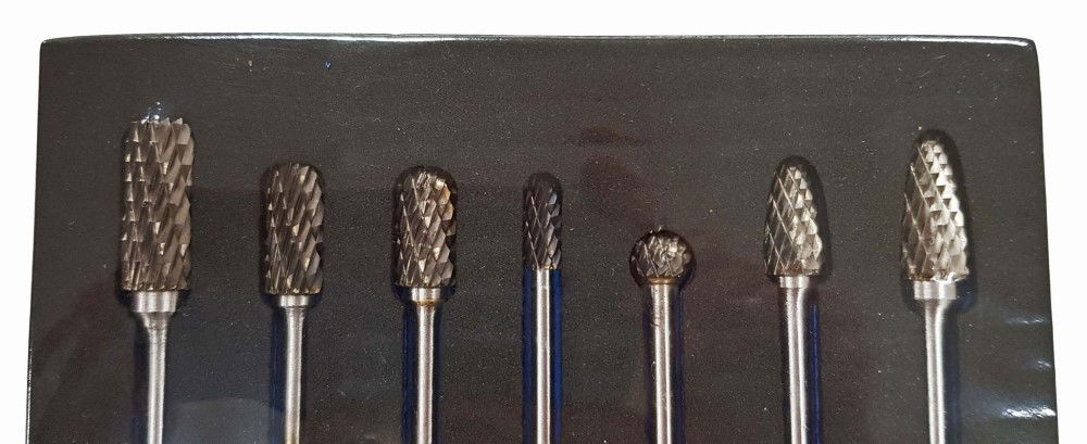 TUNGSTEN CARBIDE ROTARY BURRS SET 7 PIECE EXTRA LONG 6mm SHANK - TOOLZONE KDPHB096