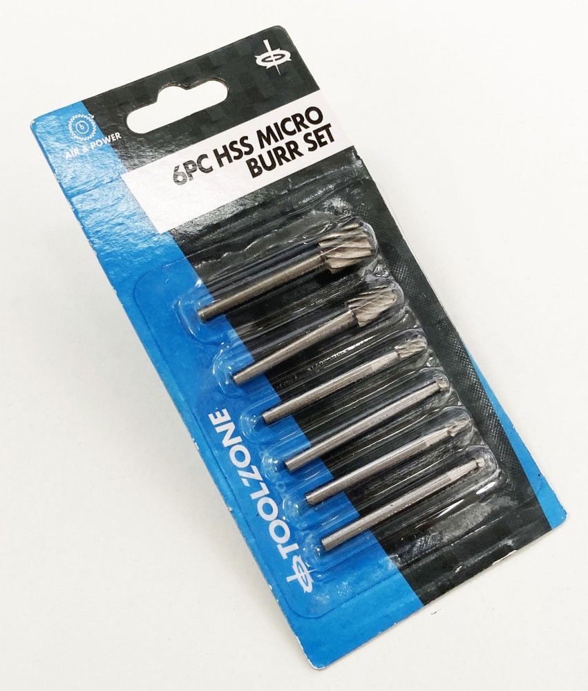 MICRO HSS BURR SET 6 PIECE 3.17mm SHANK 40mm LENGTH - TOOLZONE KDPHB191