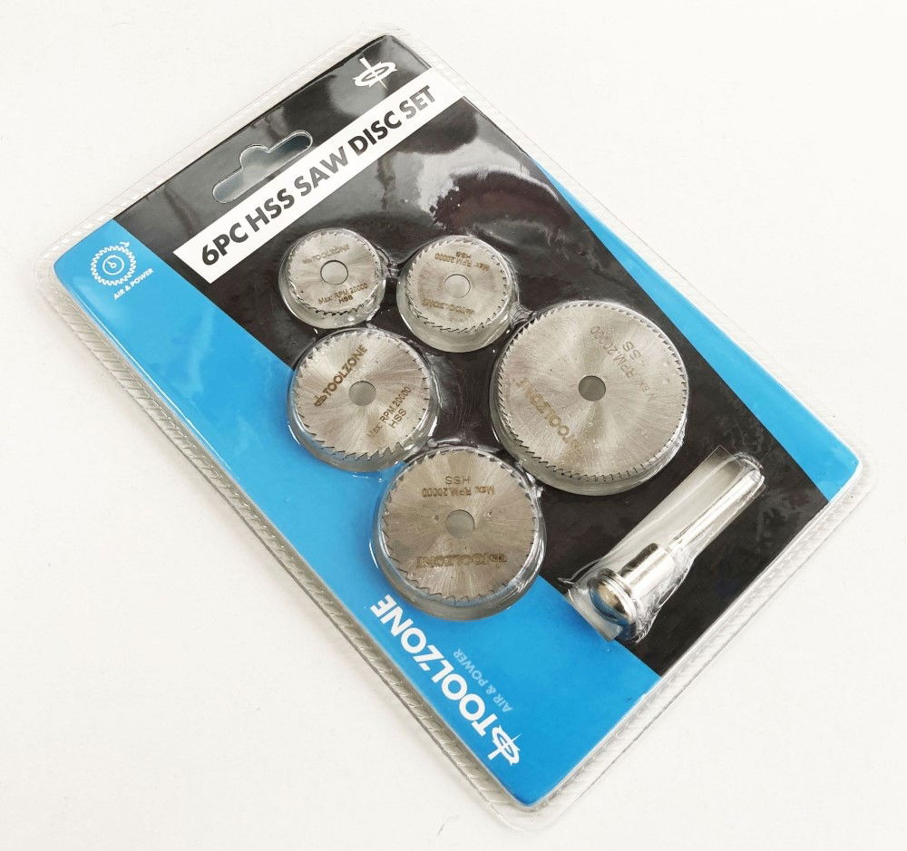 HSS SAW DISCS SET 6 PIECE WITH MANDREL 22-44mm - TOOLZONE KDPHB208