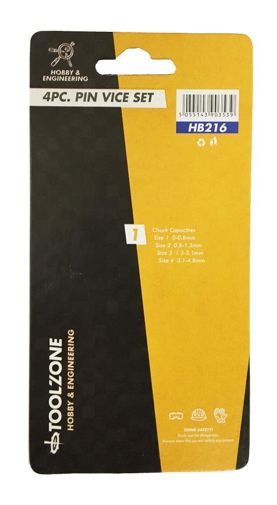 PIN VICE SET 4 PIECE 0-4.8mm BLACK OXIDE COATED - TOOLZONE KDPHB216