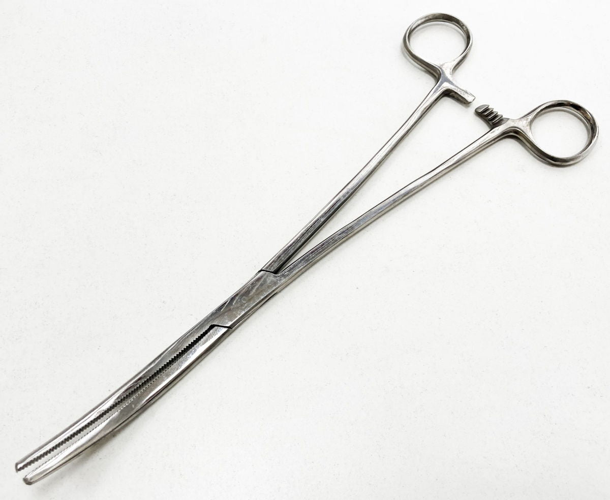 BENT FORCEPS 10 STAINLESS STEEL LOCKING SERRATED JAW - TOOLZONE KDPHB219