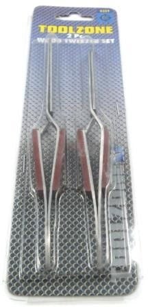SELF LOCKING TWEEZERS SET 2 PIECE 6.5 STAINLESS STEEL WOODEN HANDLE - TOOLZONE KDPHB225