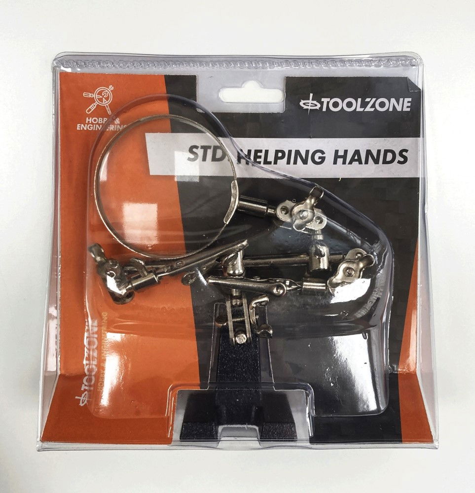 HELPING HANDS WITH MAGNIFIER 3.5 SWIVEL ARM ALLIGATOR CLIPS CAST IRON BASE - TOOLZONE KDPHB237