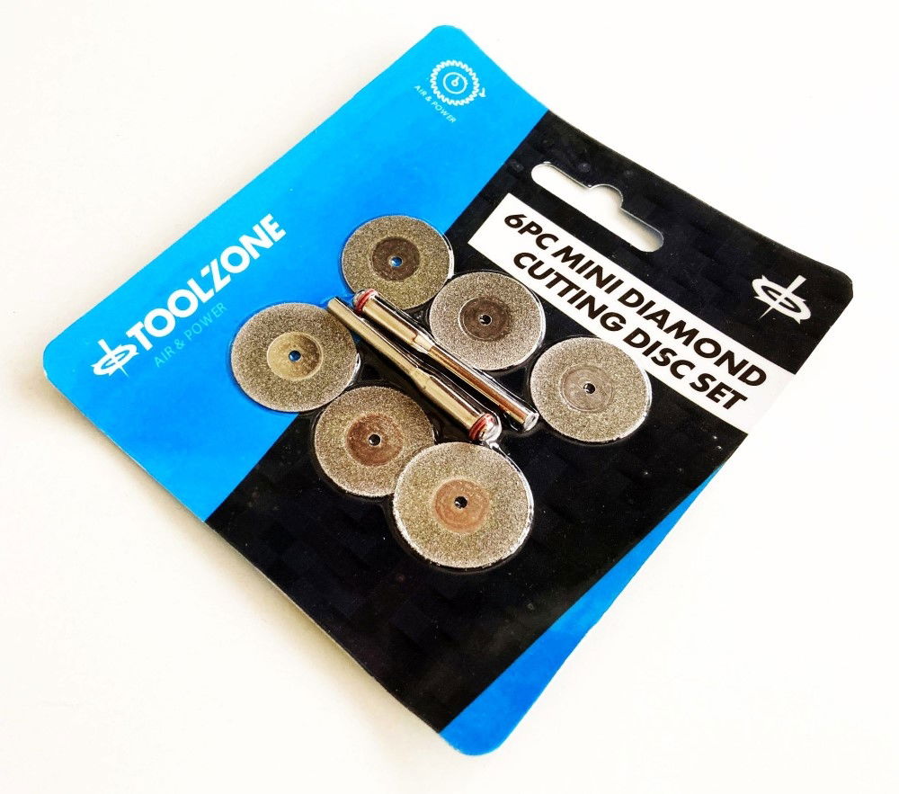MINI DIAMOND CUTTING DISCS 6pc 20mm 22mm 3.2mm SHANK 0.65mm THICKNESS - TOOLZONE KDPHB263