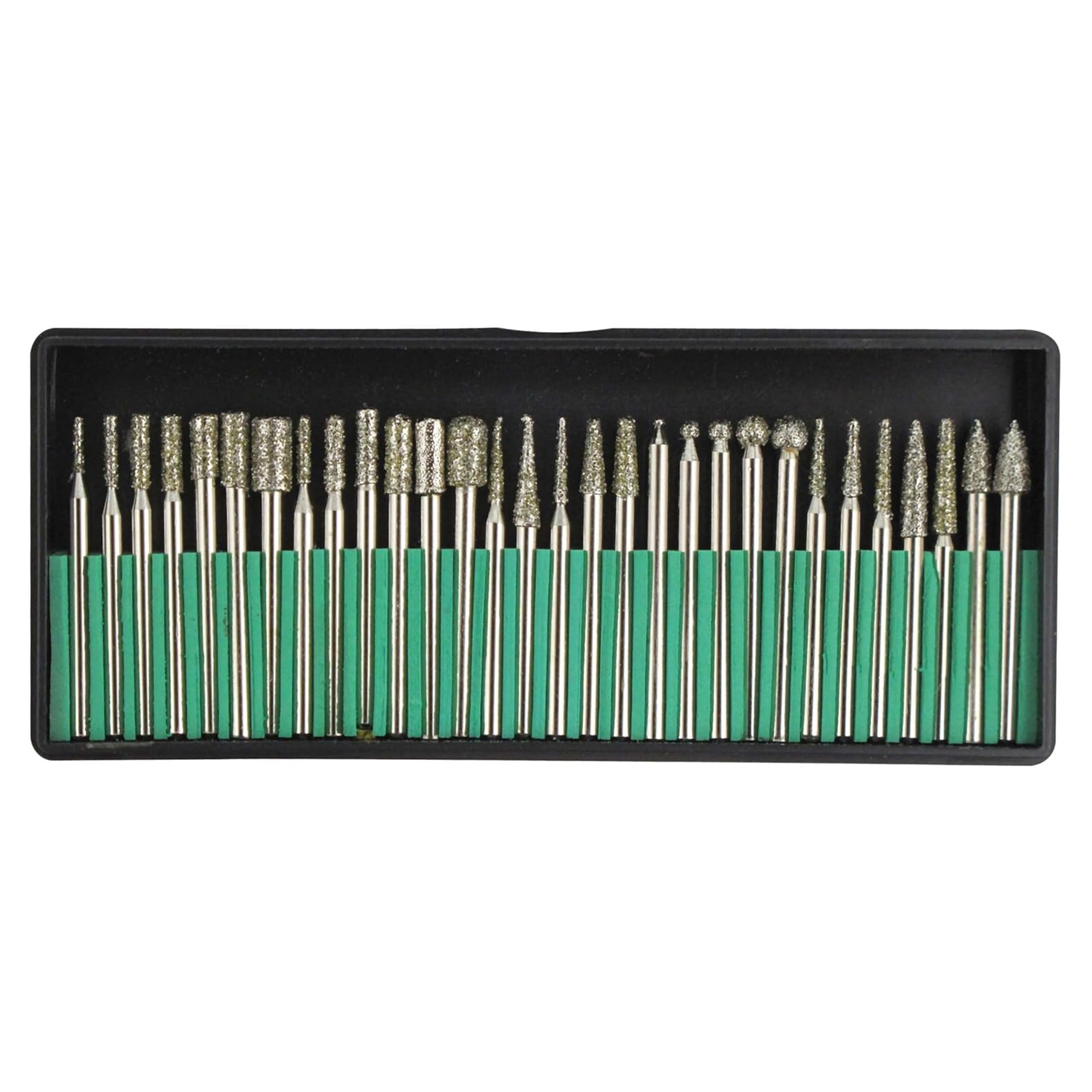 DEBURRING AND ENGRAVING SET 30pc 150GRIT DIAMOND 3.17mm SHANK 40-50mm LENGTH - TOOLZONE KDPHB265