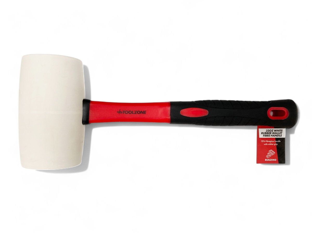 RUBBER MALLET 32oz WHITE HEAD FIBREGLASS HANDLE - TOOLZONE KDPHM007