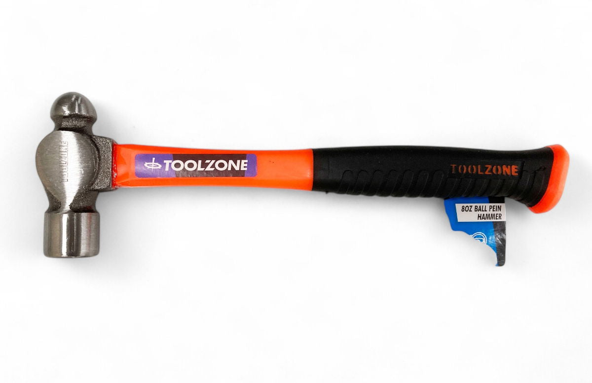 BALL PEIN HAMMER 8oz 70% FIBRE HANDLE ORANGE 280mm - TOOLZONE KDPHM061