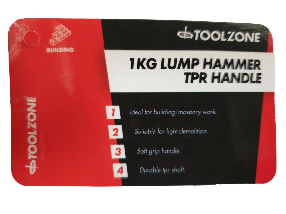 LUMP HAMMER 1kg TPR HANDLE 260mm - TOOLZONE KDPHM076