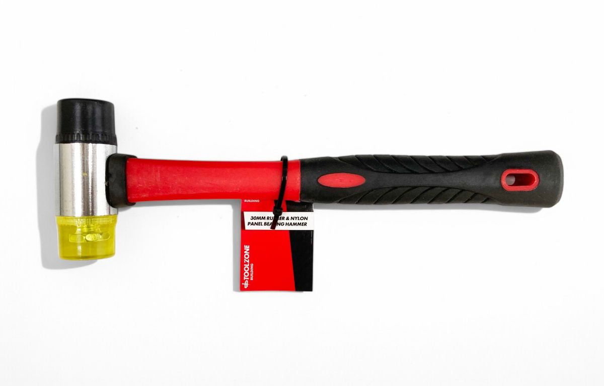 MALLET RUBBER AND NYLON HEAD 30mm FIBREGLASS HANDLE 290mm - TOOLZONE KDPHM126