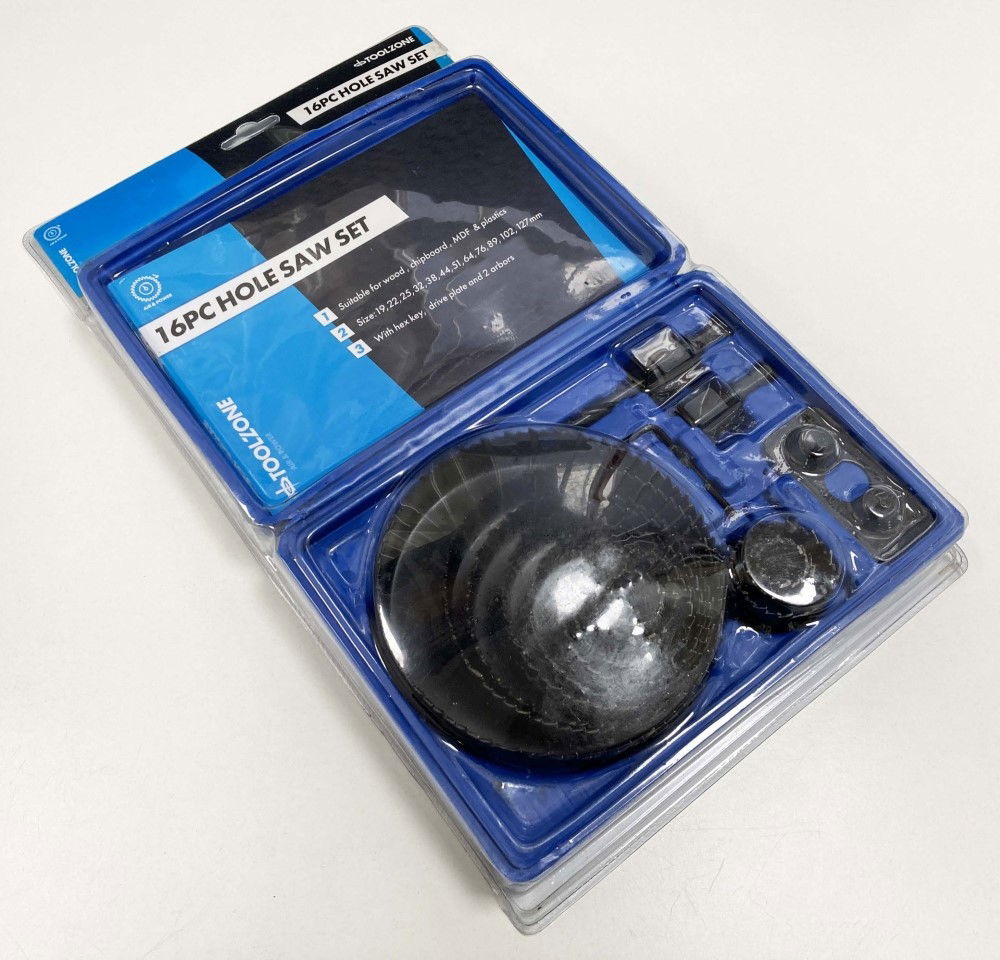 HOLE SAW SET 16pc CARBON STEEL SIZES 19-127mm - TOOLZONE KDPHS034