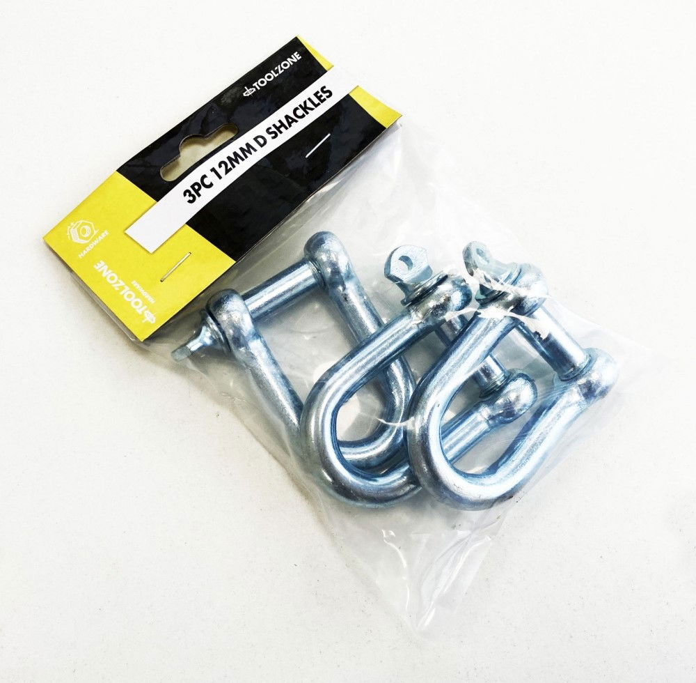D SHACKLES 3pc 12mm ZINC PLATED FORGED STEEL - TOOLZONE KDPHW001